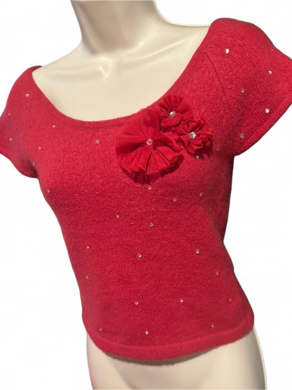 Y2K Twiggy LONDON Angora Rabbit Hair Rhinestone Coquette Sweater Top Vintage S